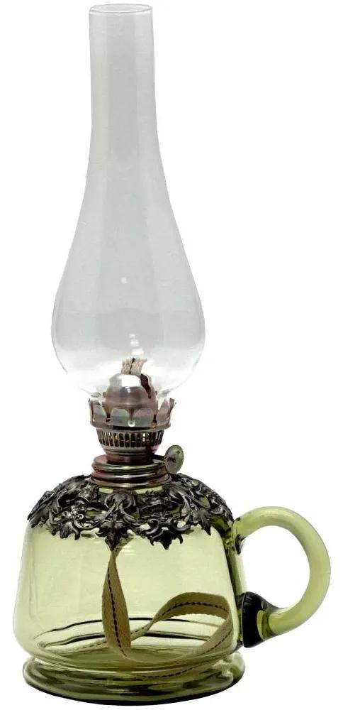 Floriánova huť Petrolejová lampa LUCIE 35 cm lesná zelená zdobená cínom FL0075