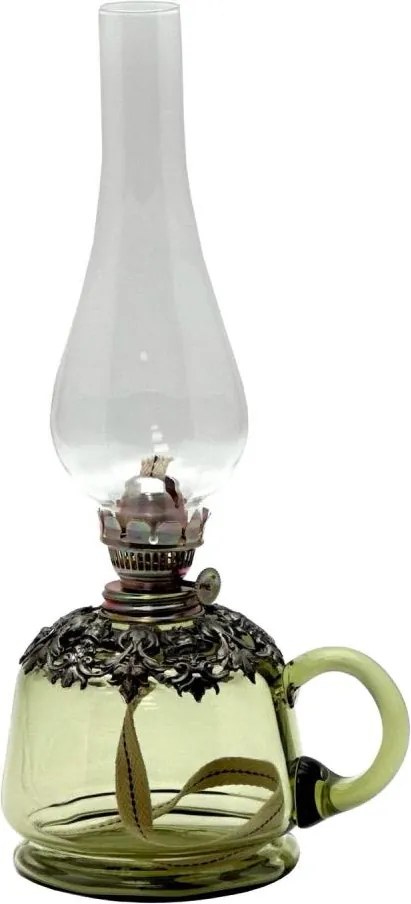 Petrolejová lampa LUCIE 35 cm lesná zelená zdobená cínom