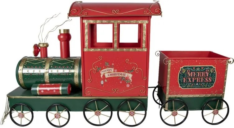 Červená kovová dekorácia vláčik Merra Express - 280*75*135 cm