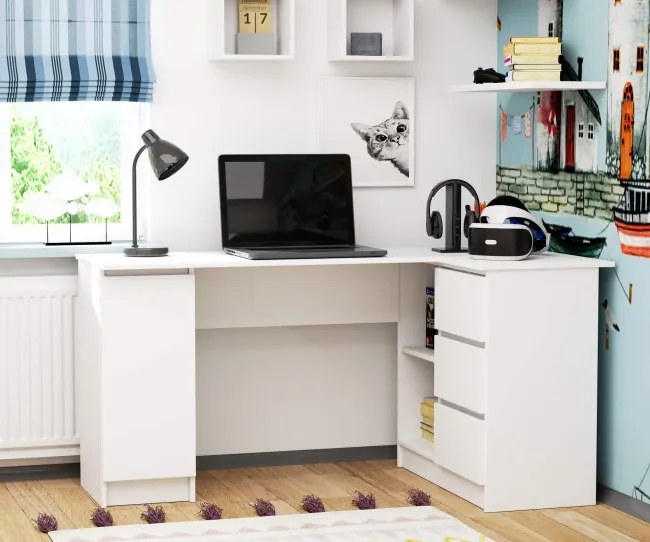 Rohový kancelársky stôl B20 CLP pravostranný, biely