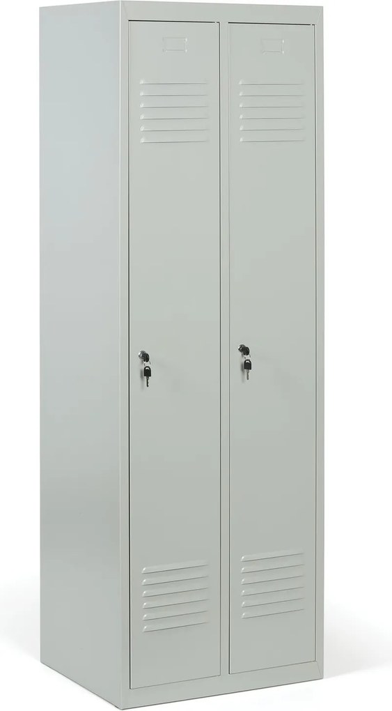 Kovová šatníková skrinka S2, 2-dverová, 1800 x 600 x 500 mm, demont, cylindrický zámok, sivé dvere