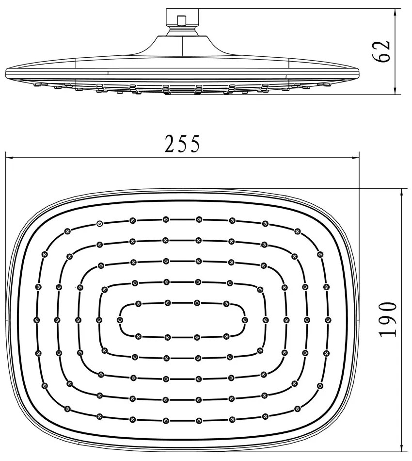 Mereo Mereo, Tanierová sprcha horná 255x190 mm s kĺbom, pochrómovaný plast, MER-CB585D