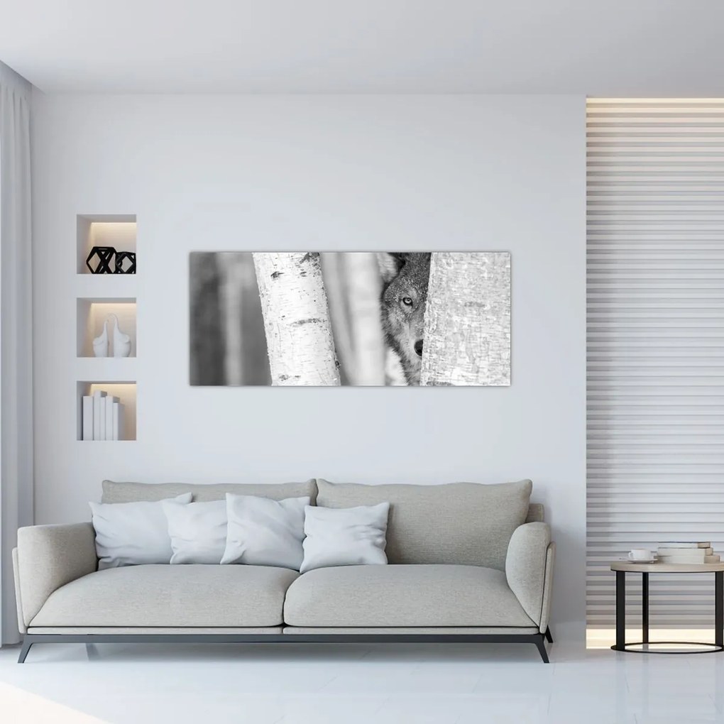 Obraz - Vlk v lese (120x50 cm)