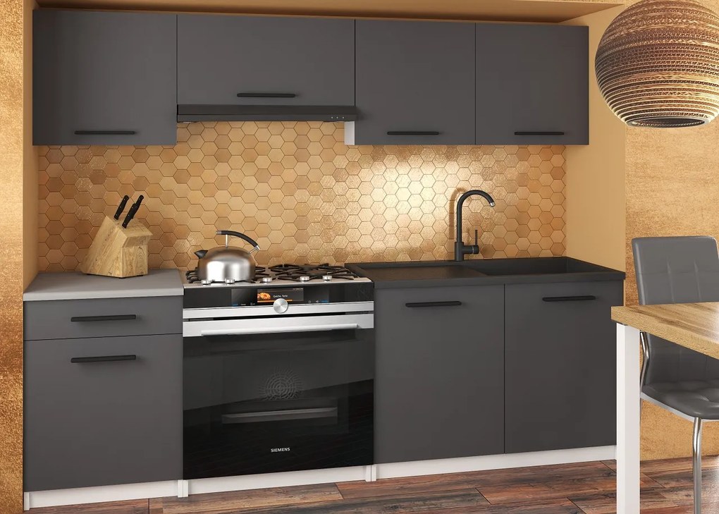 Kuchynská linka Belini 180 cm šedý mat s pracovnou doskou Superuniqa2 TOR SUPERUNIQA2/3/WT/SR/0/B1