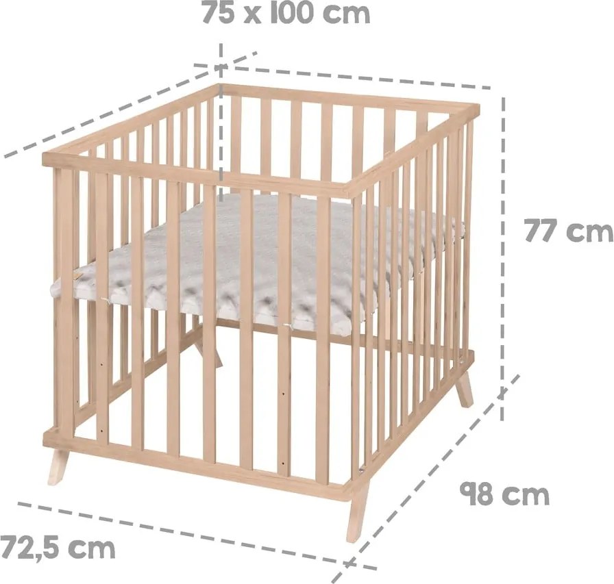 Detská ohrádka z bukového dreva s nastaviteľnou výškou 75x100 cm v prírodnej farbe Lil Planet – Roba