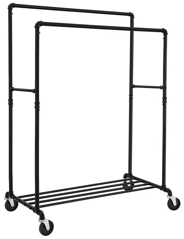 Dvojitý pojazdný stojan na oblečenie, čierny