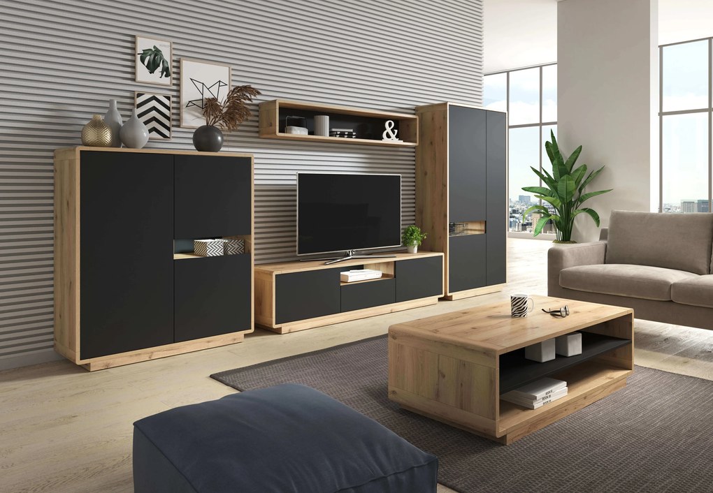 TV stolík Albert Typ 39 (dub taurus + čierna matná). Akcia -20%. Vlastná spoľahlivá doprava až k Vám domov. 1034881