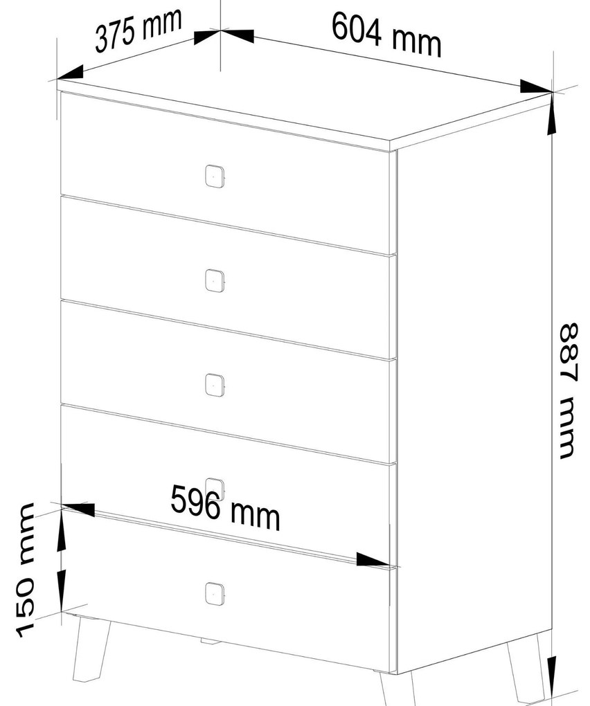 Komoda Mobian 5 (kašmír). Akcia -20%. Vlastná spoľahlivá doprava až k Vám domov. 1107561