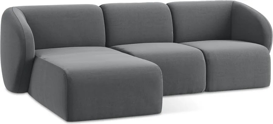 Sivá zamatová rohová pohovka (ľavý roh/s leňoškou) Lani – Makamii