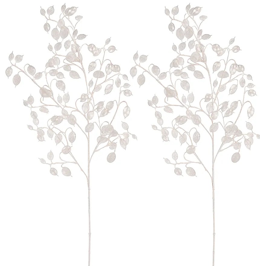 Súprava umelých vetvičiek Lunária, 2 ks, biela, srienistá, 85 cm