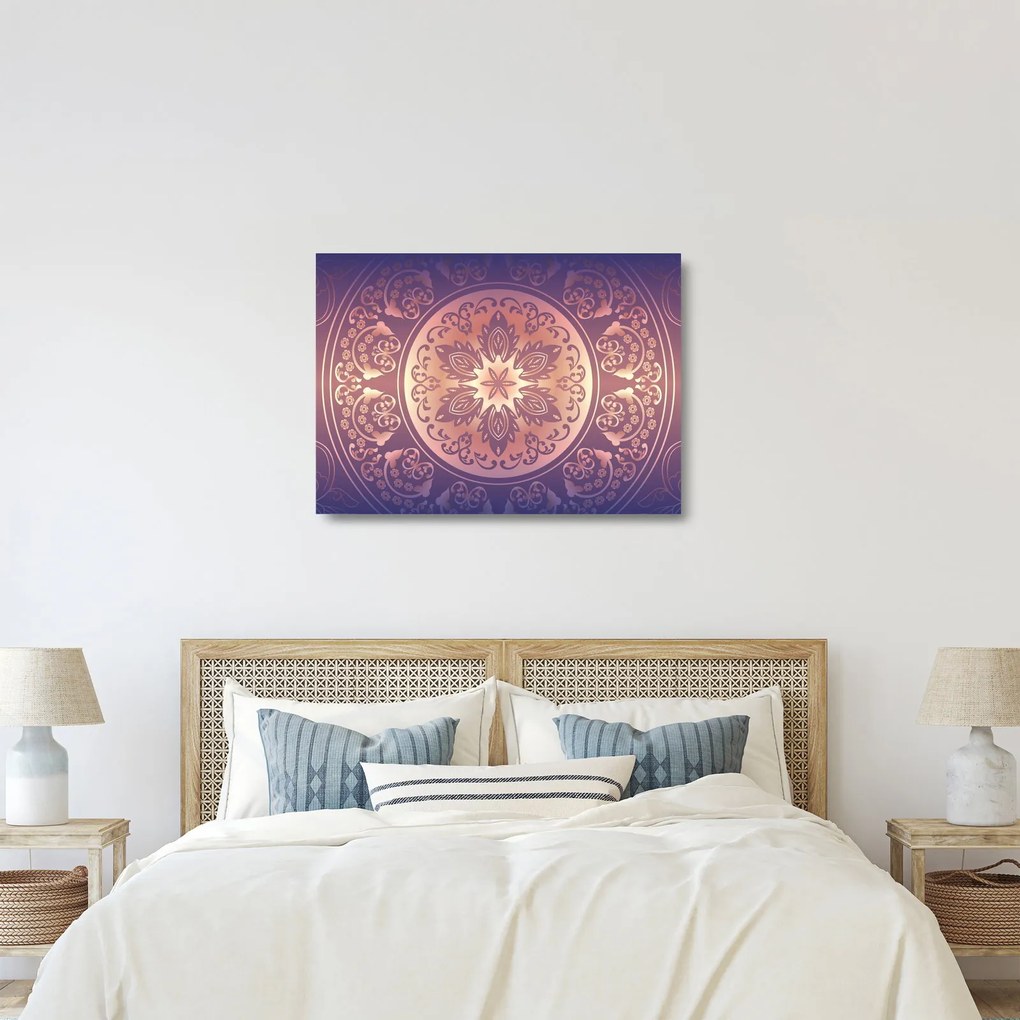 Sklenený obraz - Mandala na fialovom gradiente (70x50 cm)