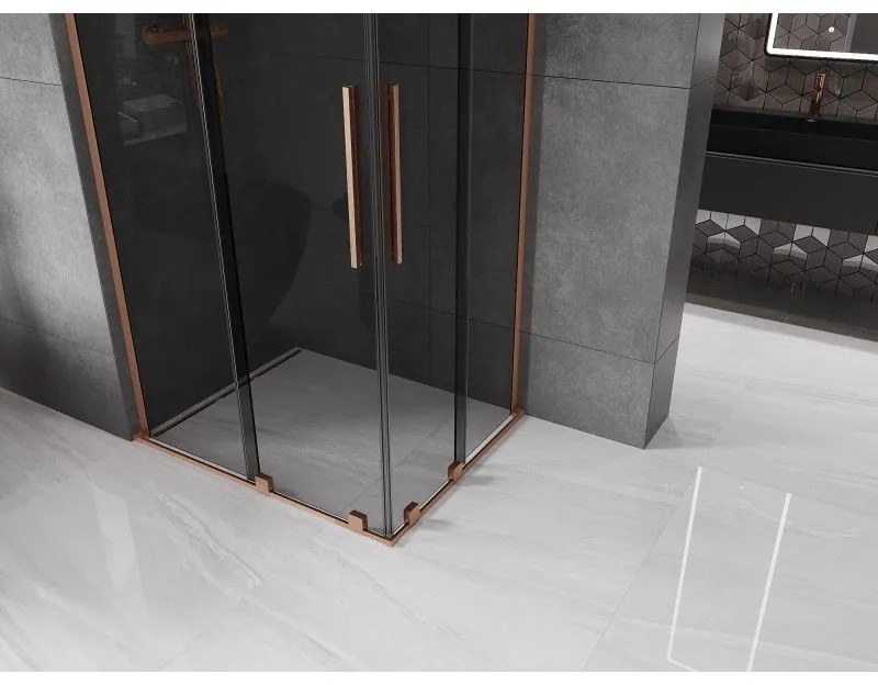 Mexen Velar L Duo, sprchový kút s posuvnými dverami 90 x 80 cm, 8mm šedé sklo, medená matná, 871-090-080-02-43-65