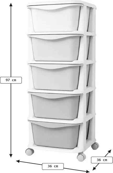 Regál na kolieskach so zásuvkami TONES 97x36x36 cm, modrý