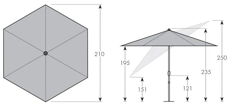 Naklápací slnečník Active 210 cm