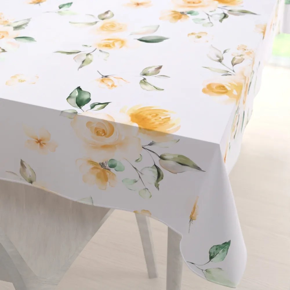 Biante Teflónový obdĺžnikový obrus TF-043 Žlté ruže na bielom 120x180 cm