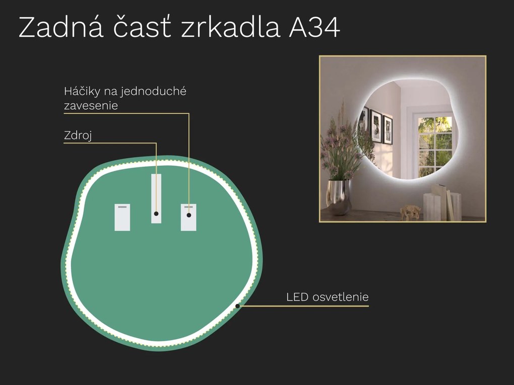 Organické LED zrkadlo s osvetlením A34 50×48