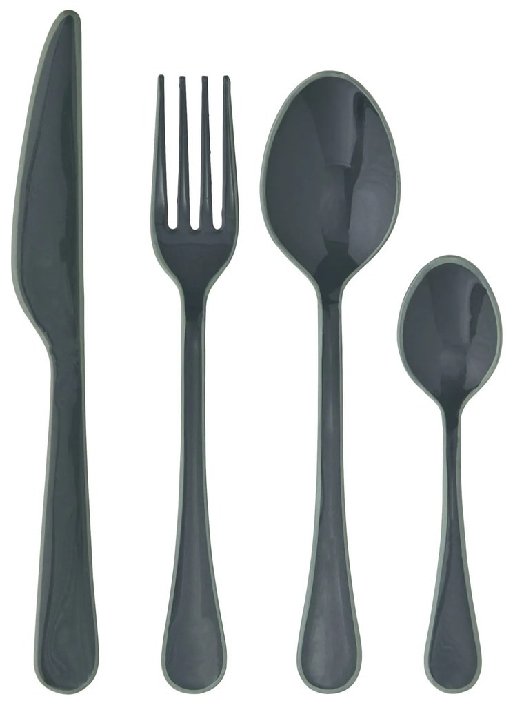 MADAM STOLTZ Sada príborov Enamel Coating Anthracite/Green – set 4 ks