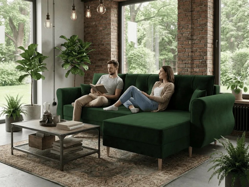 Rozkladacia obojstranná sedacia súprava do L SILVIANO 230x140 cm, tmavozelená