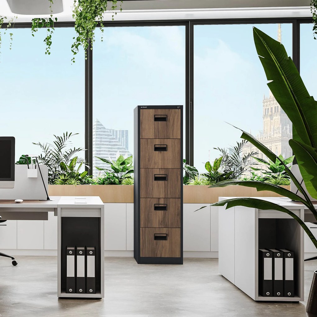 Kovová kartotéka, 5 zásuviek SARA V5, 460 x 1625.5 x 620 mm, Eco Design: antracitová/ orech