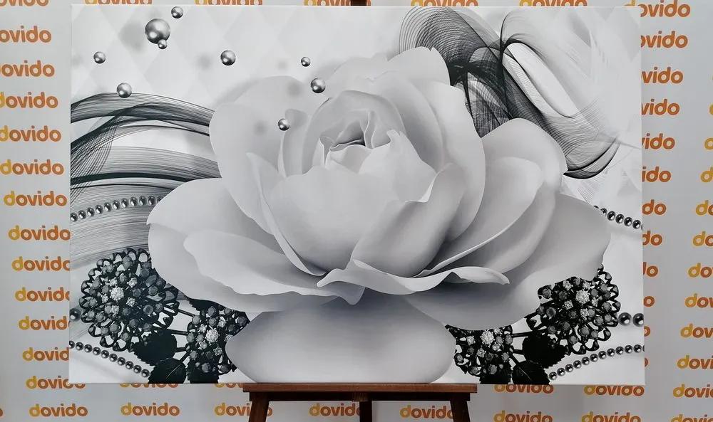 Obraz čiernobiela ruža v elegantnom prevedení