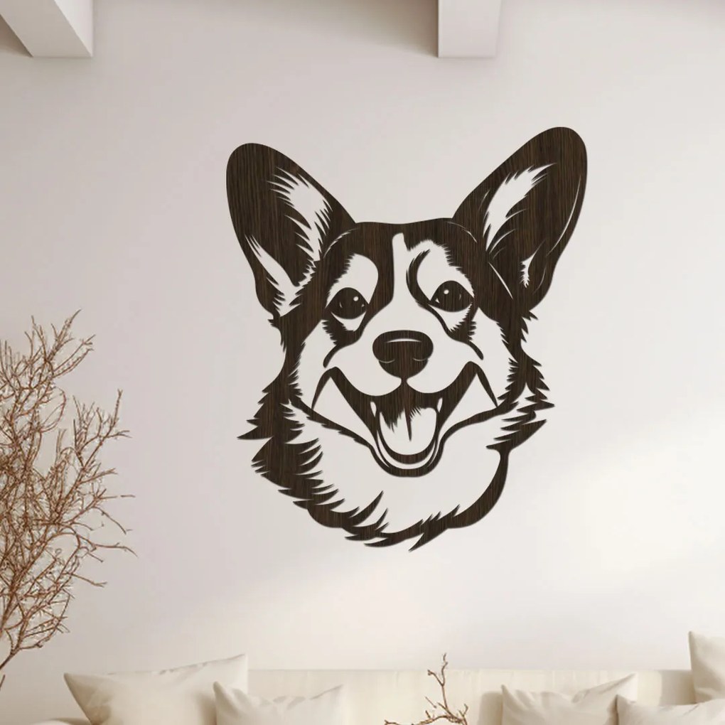 dřevo života Drevená dekorácia Corgi hlavy Rozmery - cm: 34x40, Zvoľte farbu dekoru: Čierna