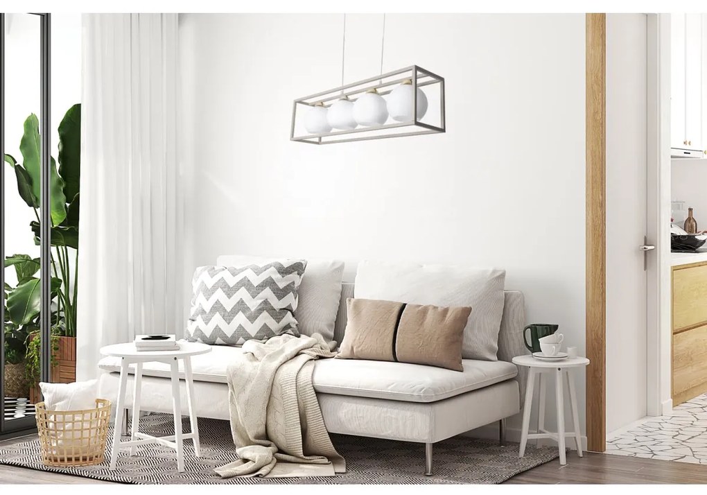 Závesné svietidlo Eliza Cage, 4x biele sklenené tienidlo v kovovom ráme