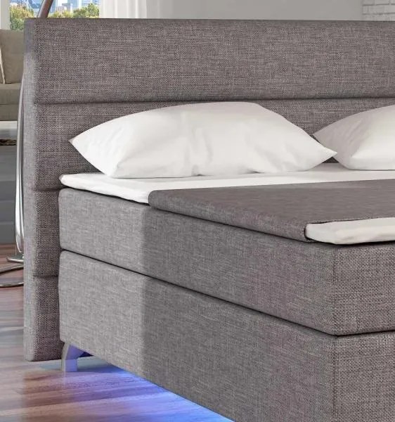 Posteľ Boxspring Amadeus + LED 200x180, šedá (koženka - bao 10)