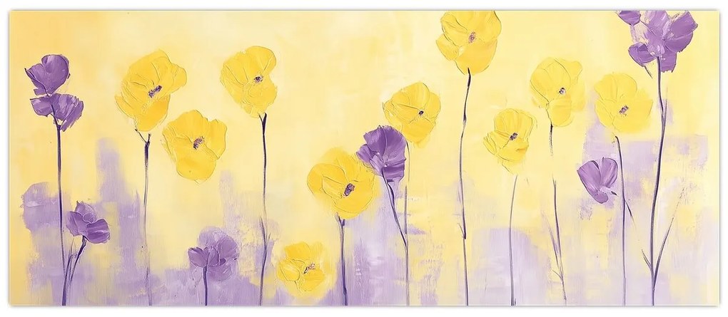 Obraz - Fialové a žlté kvietky (120x50 cm)