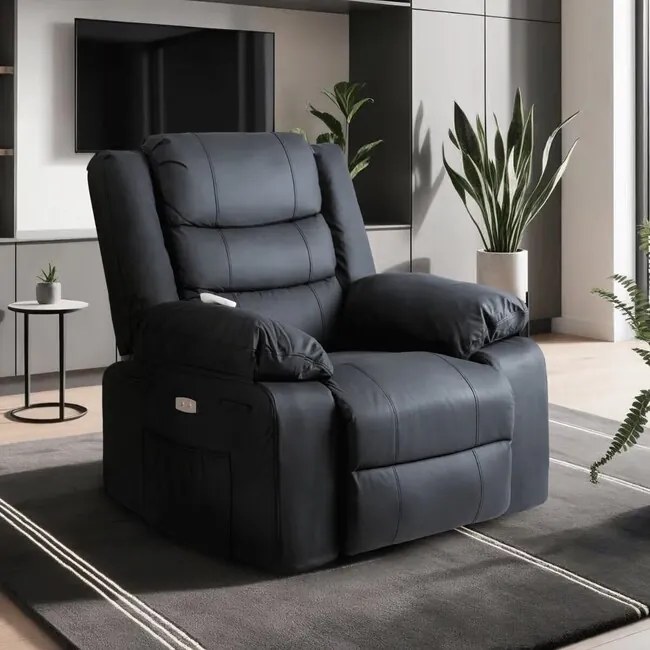 Elektrické polohovacie masážne kreslo Avalon čierna ekokoža