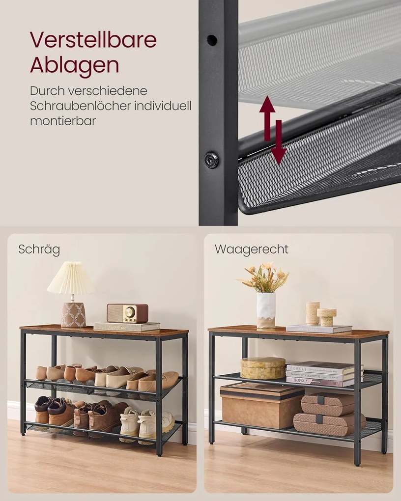 VASAGLE stojan na topánky 8x75x53cm, hnedý–tintový čierny