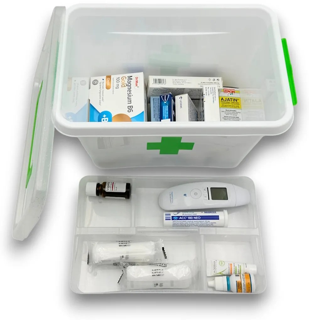 ALTOM Lekárnička, úložný box na lieky s vnoreným organizérom, 2v1, s rúčkou, antibakteriálna, 6,5 l