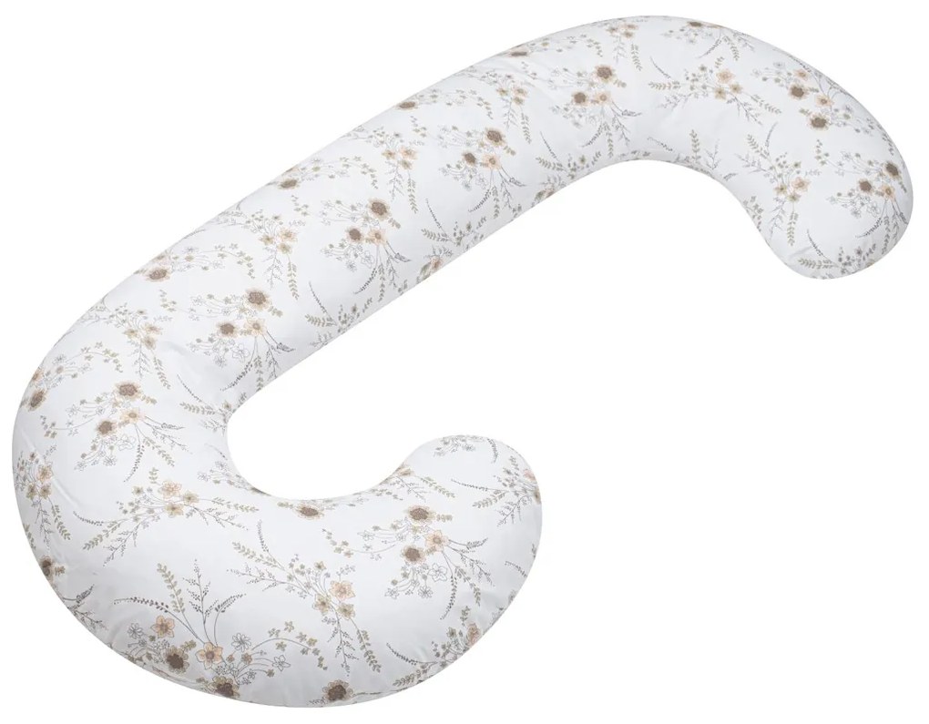 Univerzálny dojčiaci vankúš v tvare C New Baby Kvety biely