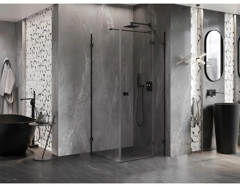Mexen Lunar T výklopný sprchový kút pravý 110 x 110 cm, číre sklo, čierna matná, 834T-110-110-70-00-P