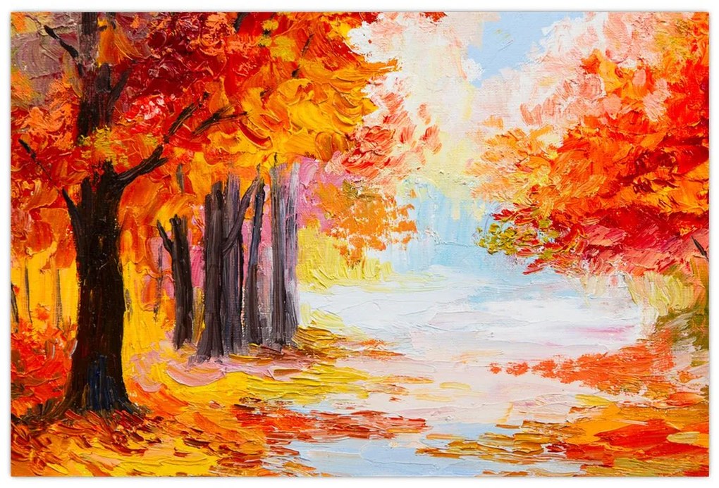 Obraz - Olejomaľba, farebná jeseň (90x60 cm)