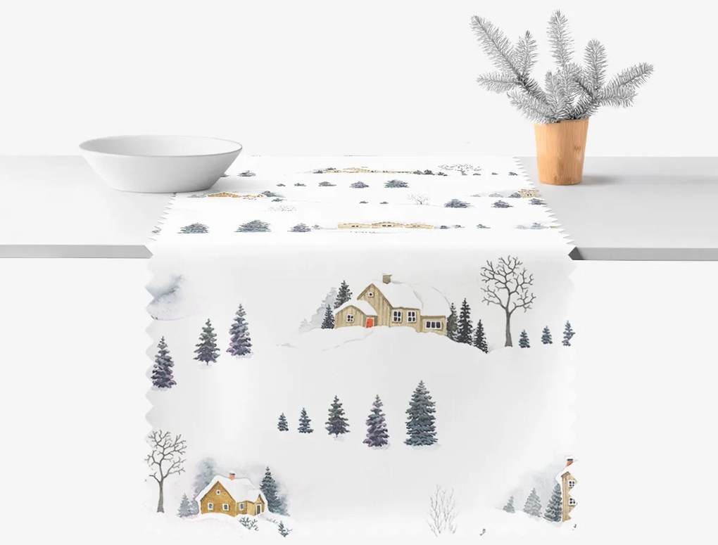 Goldea vianočný behúň na stôl teflónový - zimná krajina 35x140 cm