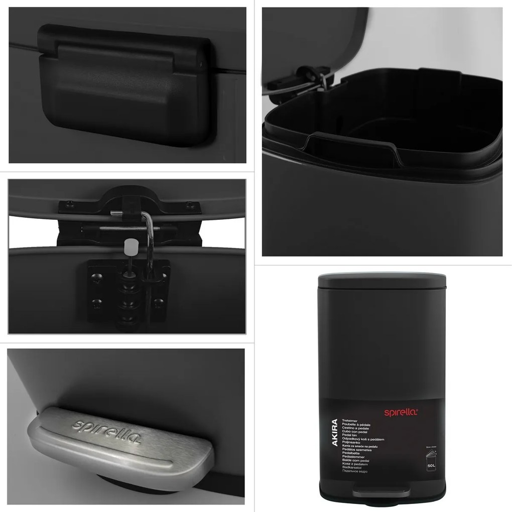 Spirella Pedálový odpadkový kôš soft-close Akira 30 l, matná čierna, 30 l