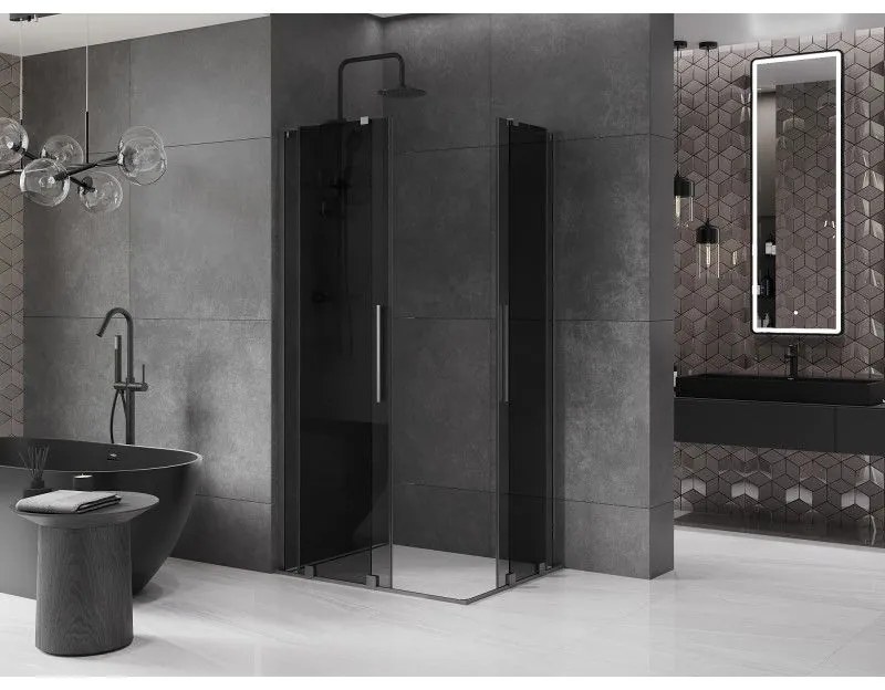 Mexen Velar L Duo, sprchový kút s posuvnými dverami 100 x 90 cm, 8mm šedé sklo, brúsený grafit, 871-100-090-02-43-66