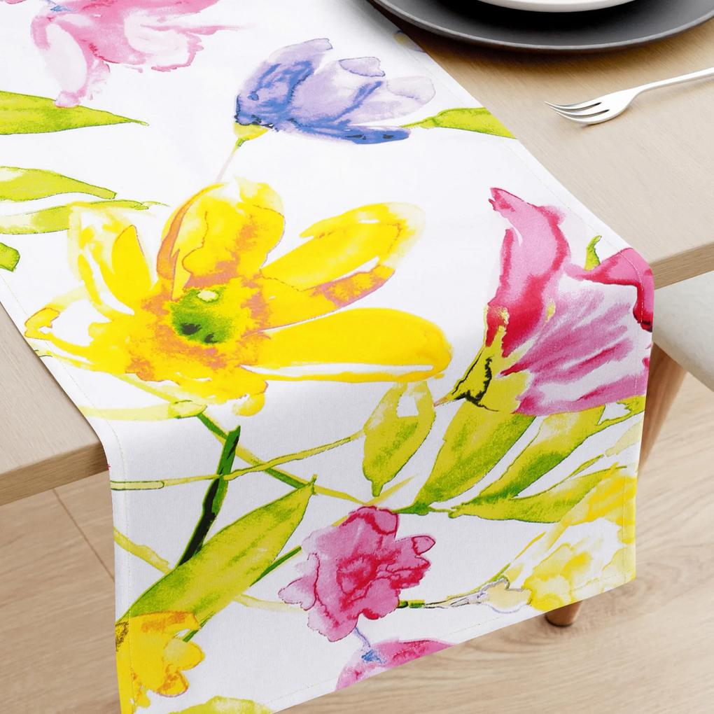 Goldea behúň na stôl 100% bavlnené plátno - akvarelové kvety 35x160 cm