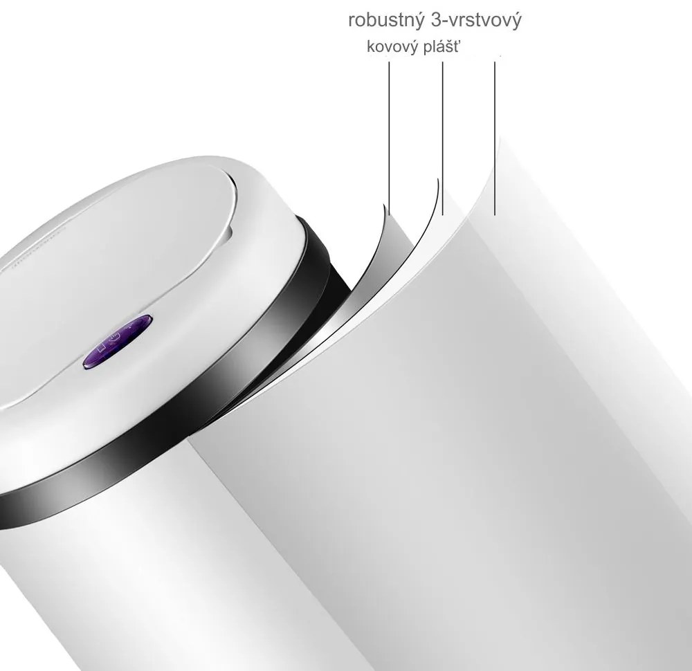 InternetovaZahrada Bezdotykový odpadkový kôš s USB 30 L - biely