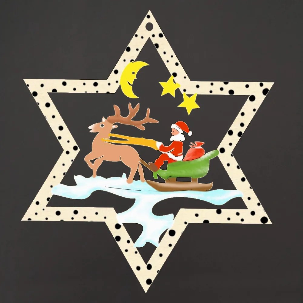 AMADEA Drevená ozdoba farebná hviezda Santa Claus 9 cm, český výrobok