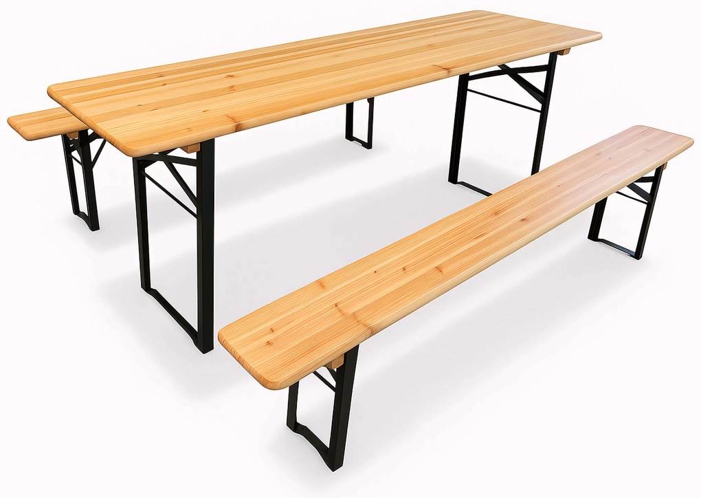 Pivný set 197x60 cm – Záhradný stôl s lavicami pre 8 osôb | Masív + kov - 197cm x 60cm -