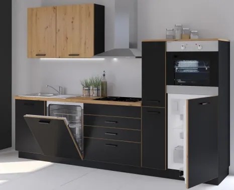 Kuchynská linka Blacky, čierna/dub artisan%