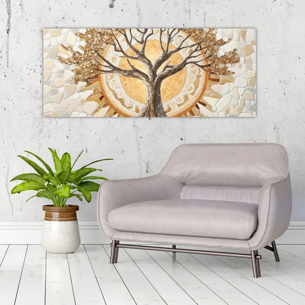Obraz – Zlatý strom života v mozaike (120x50 cm)