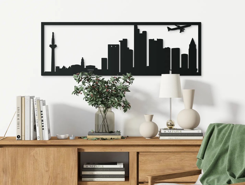drevko Obraz Frankfurt panoráma Rozmer obrazu: 29,5 x 89 cm, Farba dekorácie: Čierna