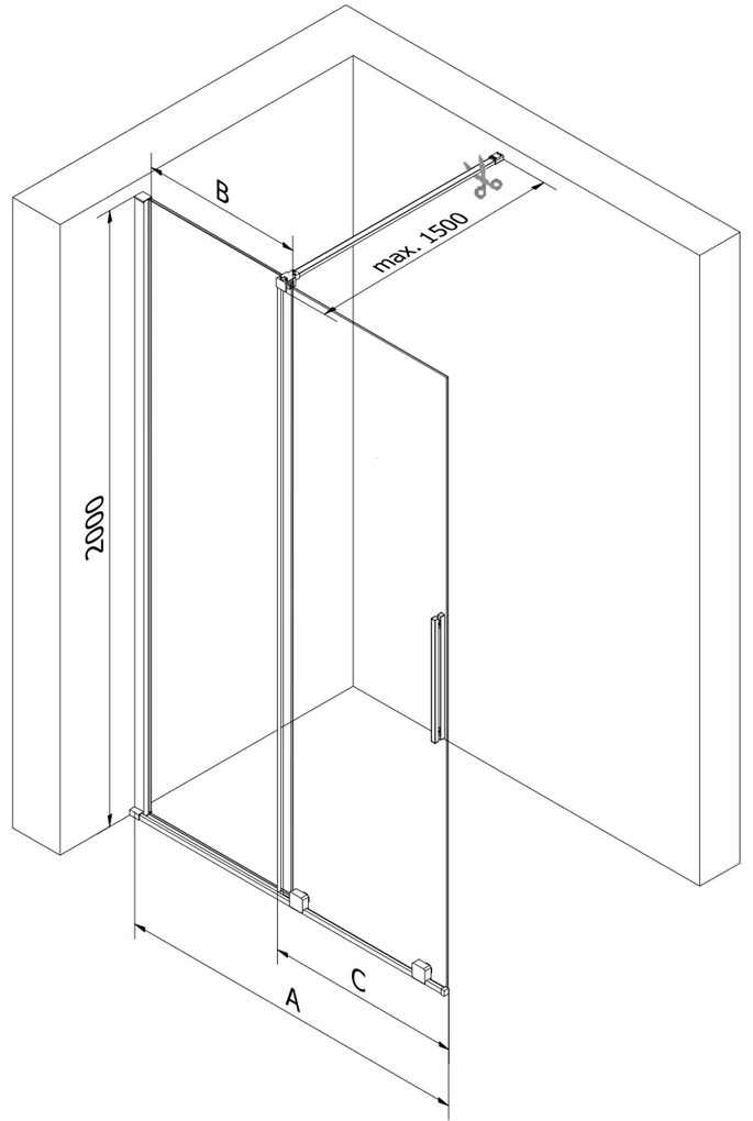Mexen Velar, posuvné dvere do otvoru typ Walk-In 75 cm, 8mm číre sklo, chrómová, 871-075-000-03-01