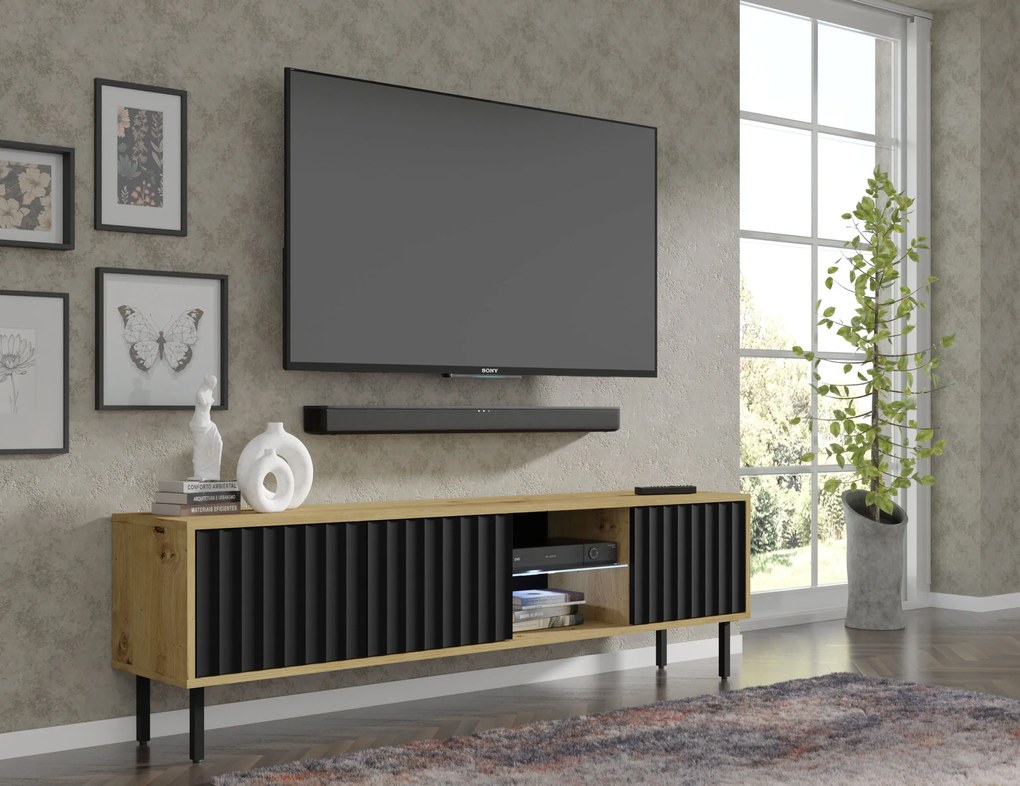 TV stolík/skrinka 156 Vinear (dub artisan + čierna). Akcia -19%. Vlastná spoľahlivá doprava až k Vám domov. 1125134