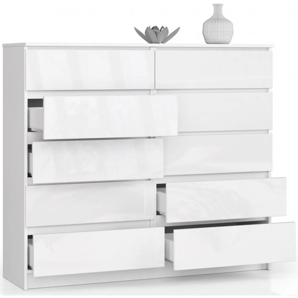 Komoda K140 10SZ biela lesk