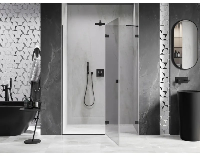 Mexen, Mexen Lunar pravé otočné sprchové dvere 135 cm, transparentné, čierne - 834-135-000-70-00-P