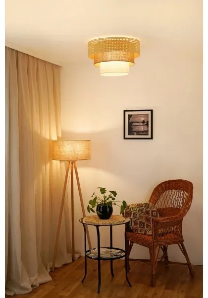 Brilagi-Stropné svietidlo CEDAR LUNETA 1xE27/15W/230V pr. 45 ratan/hnedá/krémová