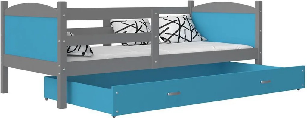 Expedo Detská posteľ MATES P1 COLOR + matrac + rošt ZADARMO, 184x80 cm, šedá/modrá
